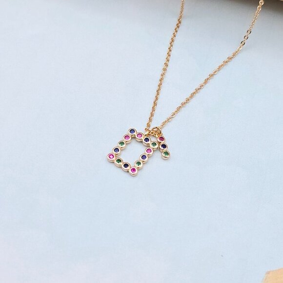 Colorful Initial Pendant Rose Gold Necklace 18+2 Inch Adjustable Chain, XPNL0105 - Picture 2 of 13